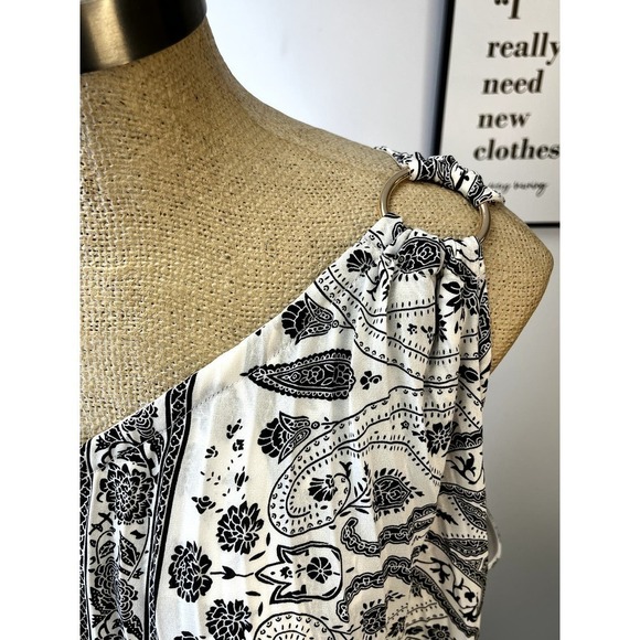 Lane Bryant Black‎ and White Pleated Paisley One Shoulder Maxi Dress SZ 22 - Picture 5 of 15